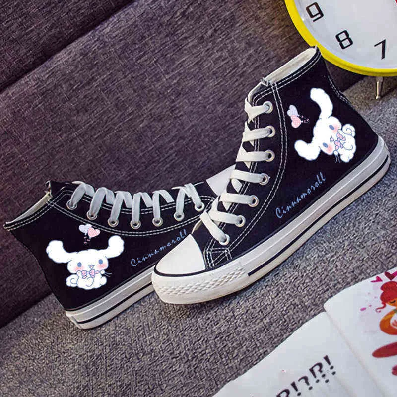 Japanse canvas schoenen, handgeschilderde cartoon hond casual sandalen, unisex, sportschoenen voor dames