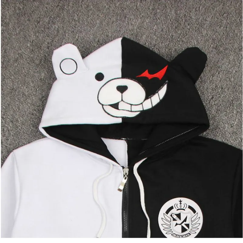 Merry Pretty Danganronpa Monokuma Cosplay Kostüm Unisex Hoodie Sweatshirt Frauen Kapuzenpullover Herren Casual Schwarz Weiß Hoody 201102