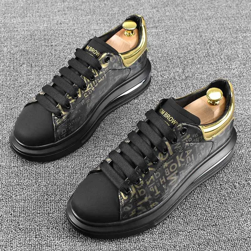 Luxe Designer Black Business Trouwjurk Schoenen Mode Lace Up Causal Flats Moccasins Air-Cushion Walking Foothow Show Sneakers