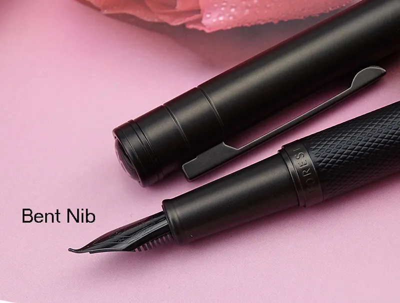 Hongdian Black Metal Stylo plume Titanium Black EF / F / Bent Nib Belle texture d'arbre Excellent cadeau d'écriture pour le bureau d'affaires Y200709