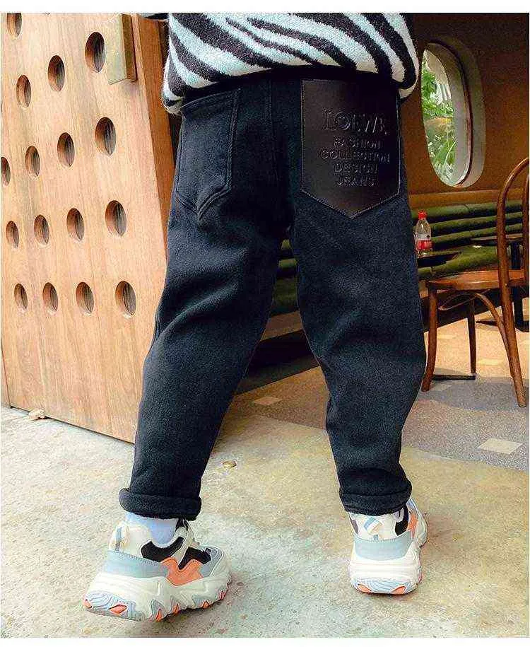 Boys Autumn/Winter Trousers Children's Tthickened Jeans Korean Fashion Loose Overalls Solid Color Trousers G1220