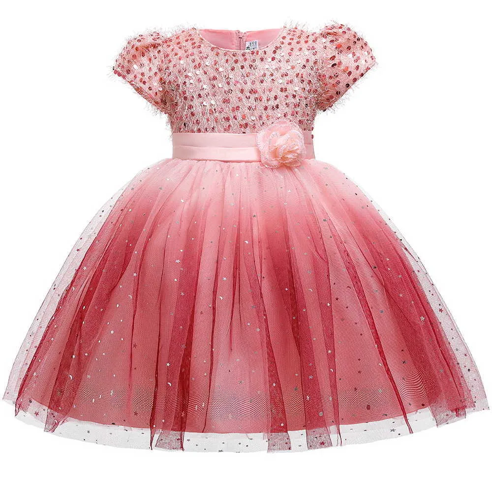 Ciel étoilé robe de fille de fleur gaze paillettes TUTU robes de princesse à manches courtes pour fête mariage bébé vêtements 3-10Y E5161 210610