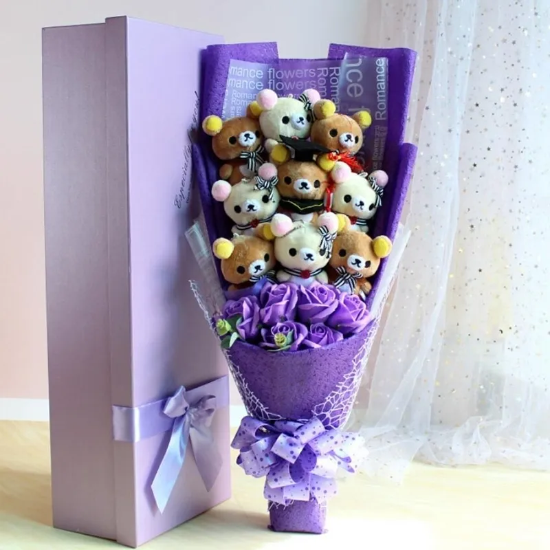 Mignon ours en peluche peluche animal en peluche amant Rilakkuma ours bouquet de fleurs boîte-cadeau anniversaire Saint-Valentin cadeau de Noël 3396488