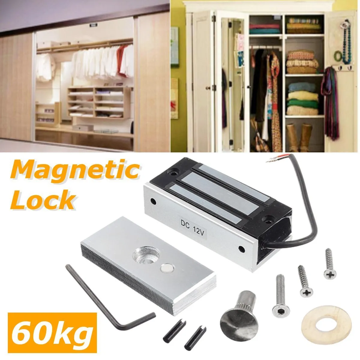 Electromagnetic Lock 60KG 12V Electronic Electric Magnetic Lock Cabinet Mini Door Locks 132lbs Holding Force for Entry Access 201013