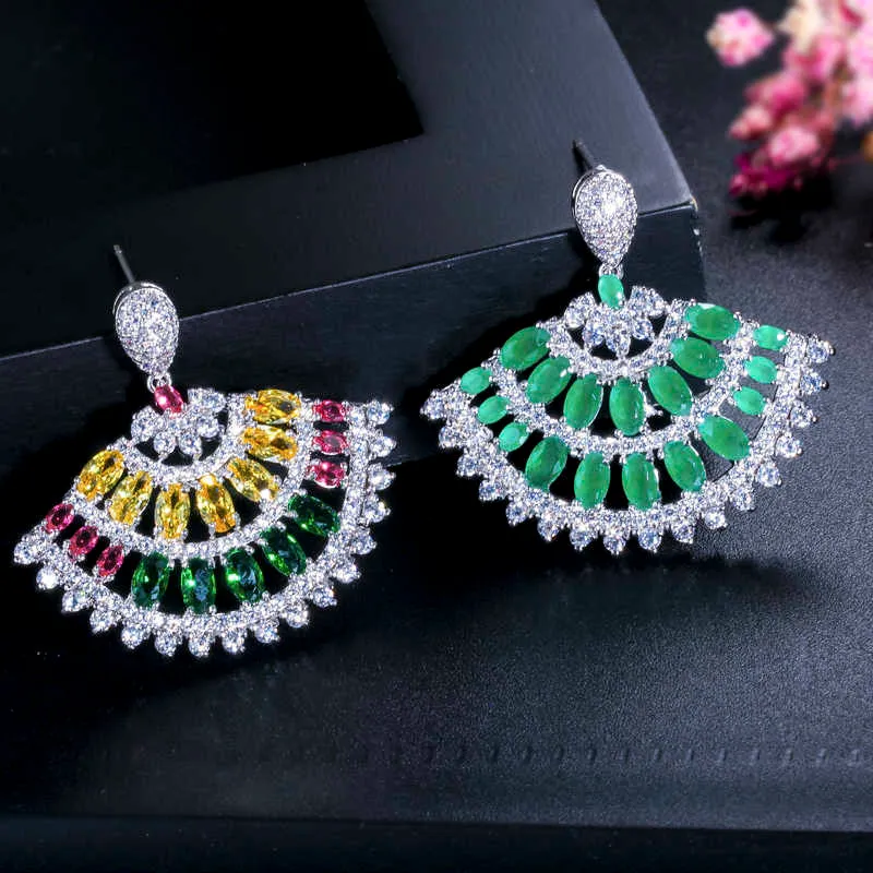 Красивый разноцветный кубический цирконий ювелирные изделия формы моды бренд большой зеленый CZ Свадьба для женщин CZ144 210714