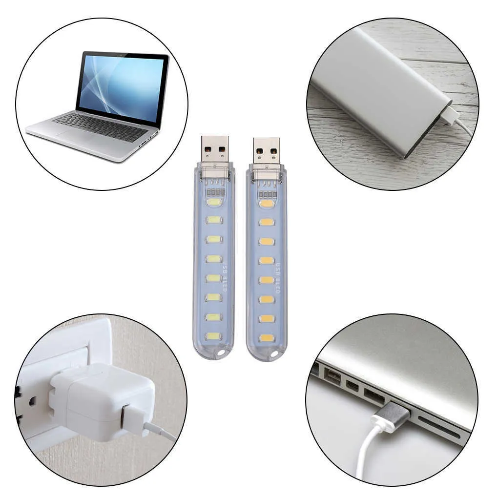 Mini luci da libro a LED USB portatili DC5V Lampada da lettura ultra luminosa 3 led 8 luci notebook PC portatile Power Bank