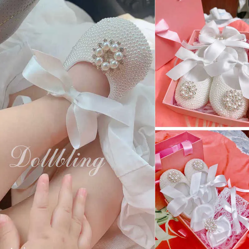 Ensemble de bandeau baptême chaussures bébé cristal perle scintillante pour tout-petit anniversaire fête née chaussures baby shower cadeau 210928