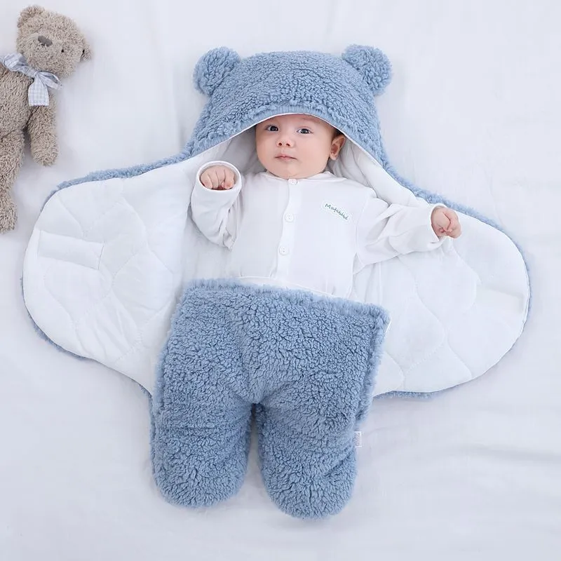 Baby Sleeping Torba dla chłopców Swiaddle Wrap Ultra-Soft Fluffy Fleece Brodzic Born Swaddling 0-9 miesięcy 220216