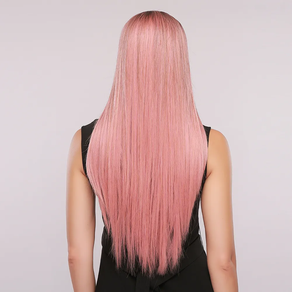 Pelucas largas y rectas de color rosa, peluca de pelo Natural, pelucas sintéticas resistentes al calor para mujeres, bonitas pelucas de Cosplay para fiestas, directas de fábrica