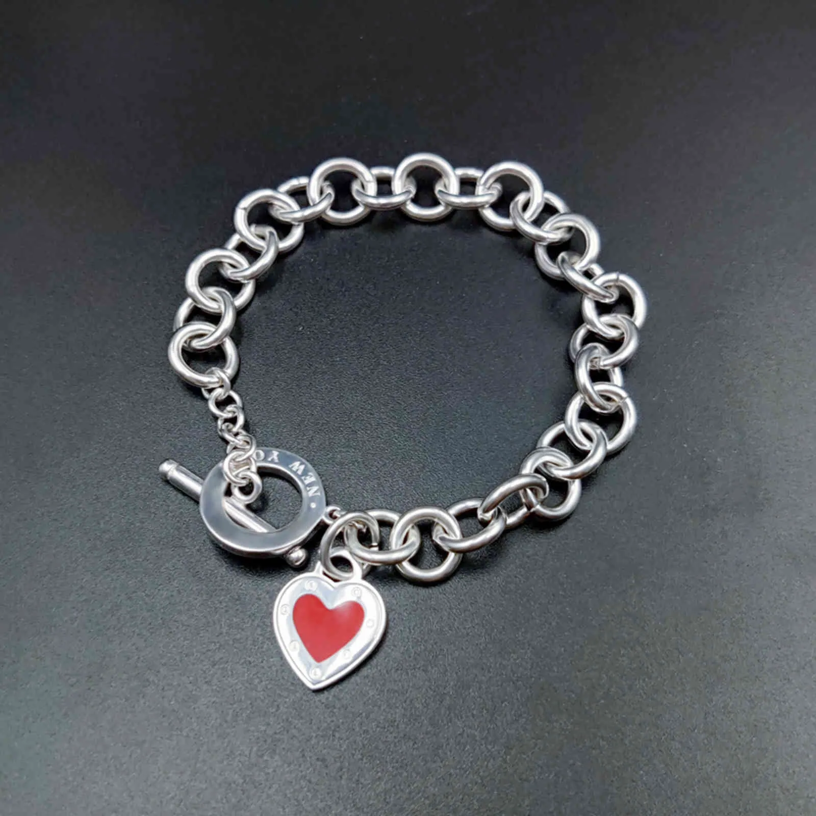 925 Sterling Sier Bracelet Femme Email Coeur Cintre Chaîne de Haute Qualité Marque De Luxe Bijoux Personnalisé Poison