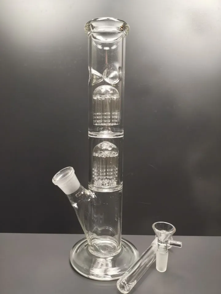 Straight tube bong thick dab rig water pipe glass pipes with two diffuser percolator arm perc for smoking hookahs sestshop