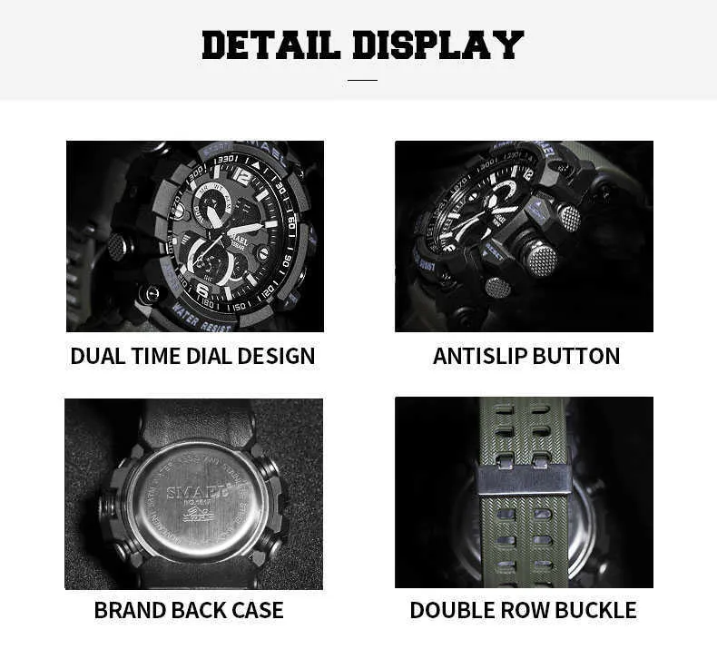 SMAEL Männer Militär Uhr 50m Wasserdichte Armbanduhr LED Quarzuhr Männlich relogios masculino 1617 Digitale Sport Uhren Men's293Y