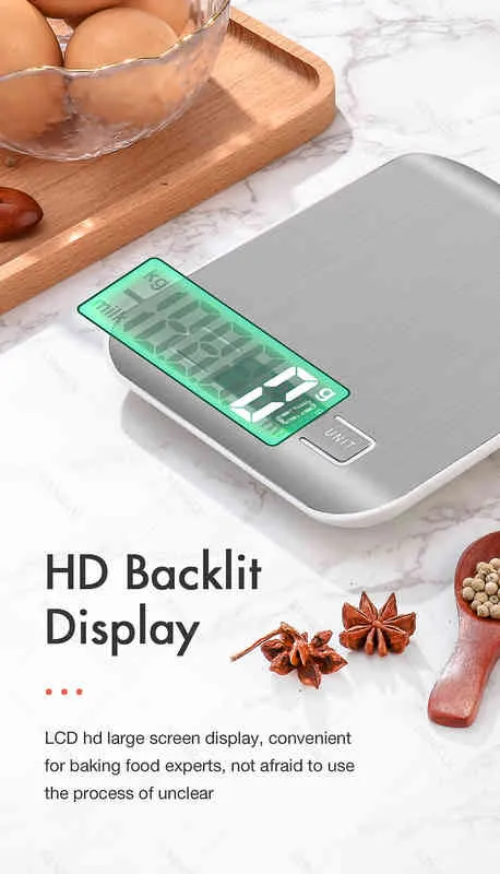 Balance de cuisine numérique, écran LCD 1 g/0,1 oz Balance alimentaire précise en acier inoxydable pour la cuisson, la cuisson, les balances électroniques 211221