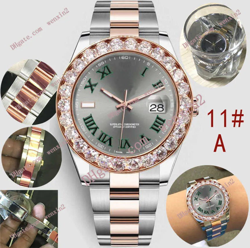 Мужские алмазные часы зеленые римские цифры механика Автоматическая 43 мм 20 цветовая из нержавеющая сталь юбилейная полоса водонепроницаемость ST292M