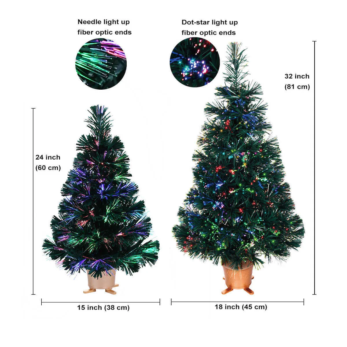 Arbre de Noël vert à fibre optique de 24 ou 32 pouces avec lumières LED changeantes colorées 211018