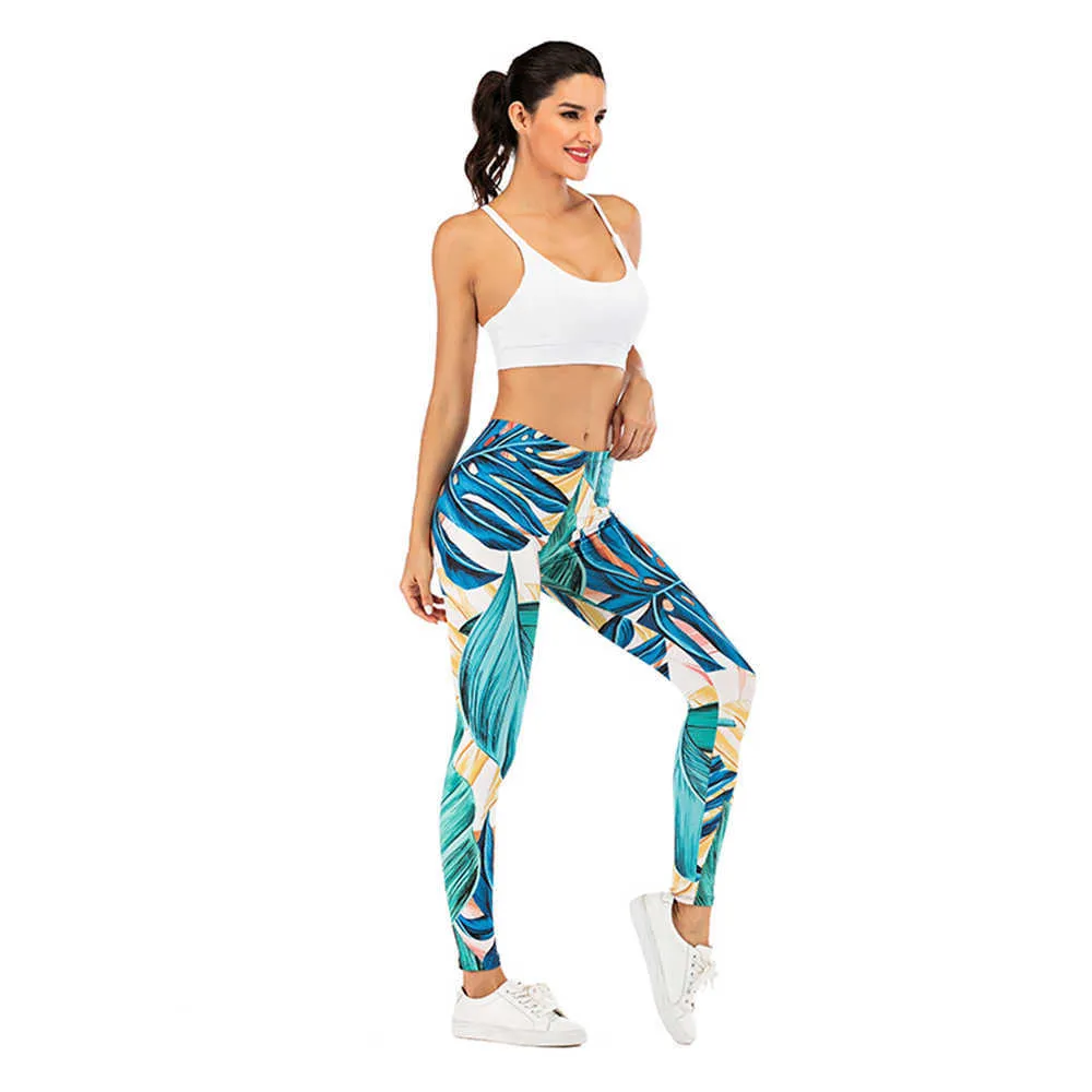 Löv sexig hög midja legging anti celluliter smal elasticitet push up fitness gym leggings kvinnor byxor staplade 210925