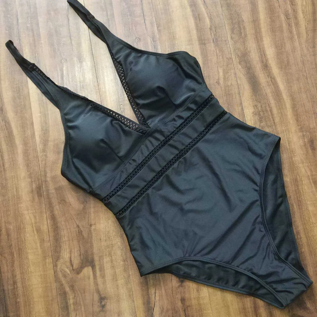 Mesh-Einsatz, hohe Taille, Übergröße, Badeanzüge, V-Ausschnitt, Bademode, Push-Up-Badeanzug für Damen, Damen-Badeanzüge, Schwarz, 8XL, 210611