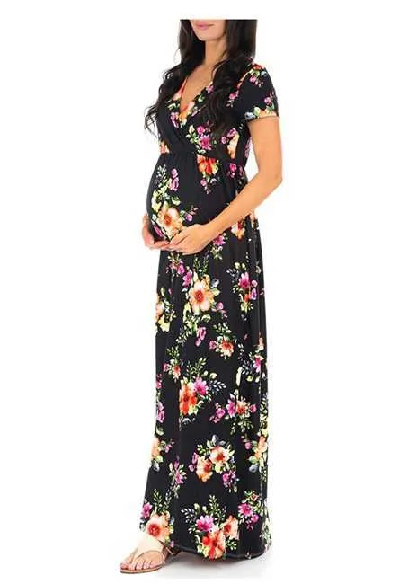 2020 Odzież damska Ciąża sukienki z krótkim rękawem Floret Wieczór Maternity Długa Długa Fotografia Letnia Odzież w ciąży X0902