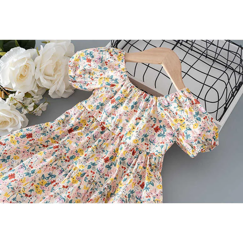 Robe d'été pour filles, manches bouffantes, imprimé floral, nœud dos nu, princesse, fête, enfants 210611