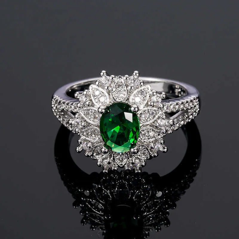 Bague Ringen Trendy Silver 925 Ring For Women 6*8mm Oval shape Emerald Gemstone Zircon Fine Jewelry Female Gift Wholesale Party X0715