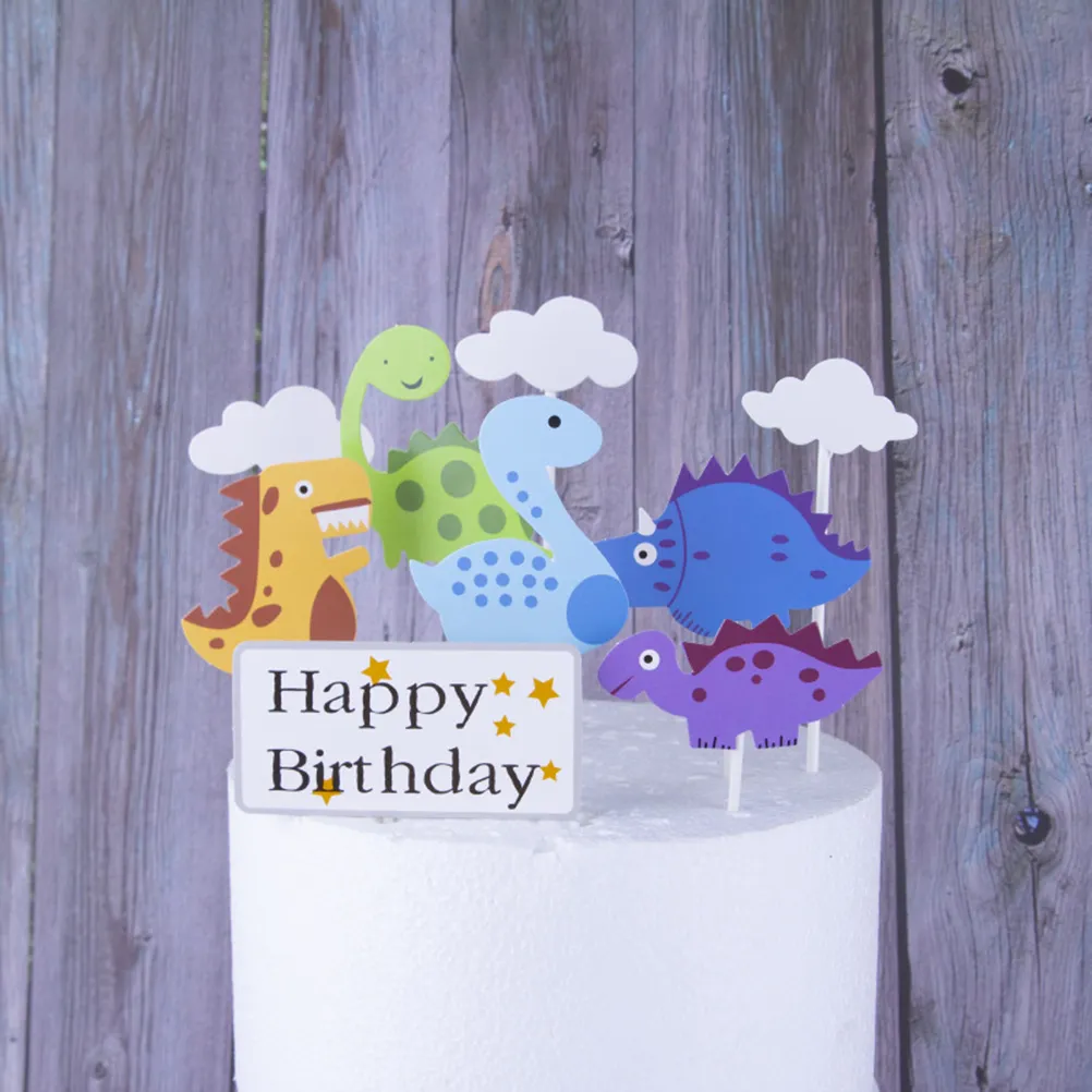 Happy Birthday Cake Topper Cartoon Cloud Dinosaur Cake Decorating Topper Cupcake Toppers Cibo Picks Kids Party Decoration Y200618