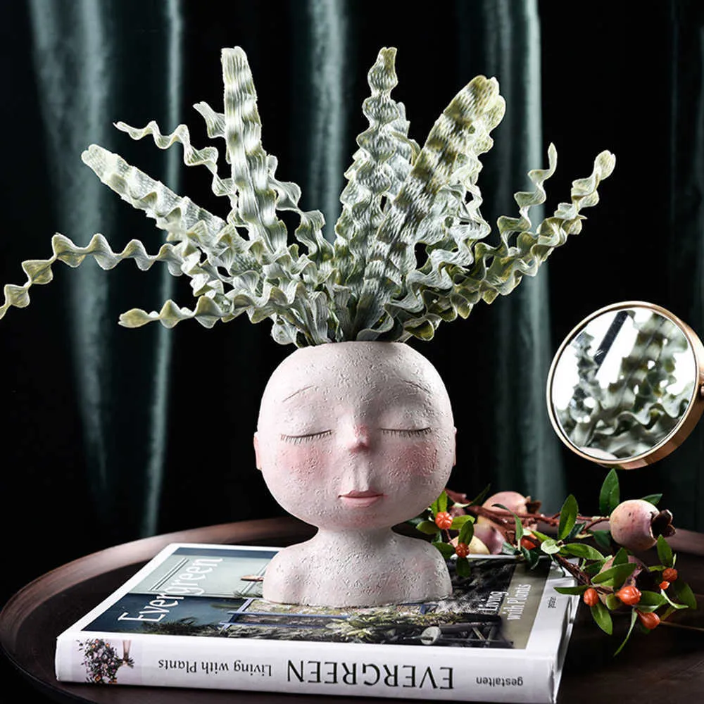 Nordic Creative смола человеческая головка головы ваза искусства цветок расположение кукла скульптура цветочный горшок горшок в горшке растение дома садовые украшения 210623