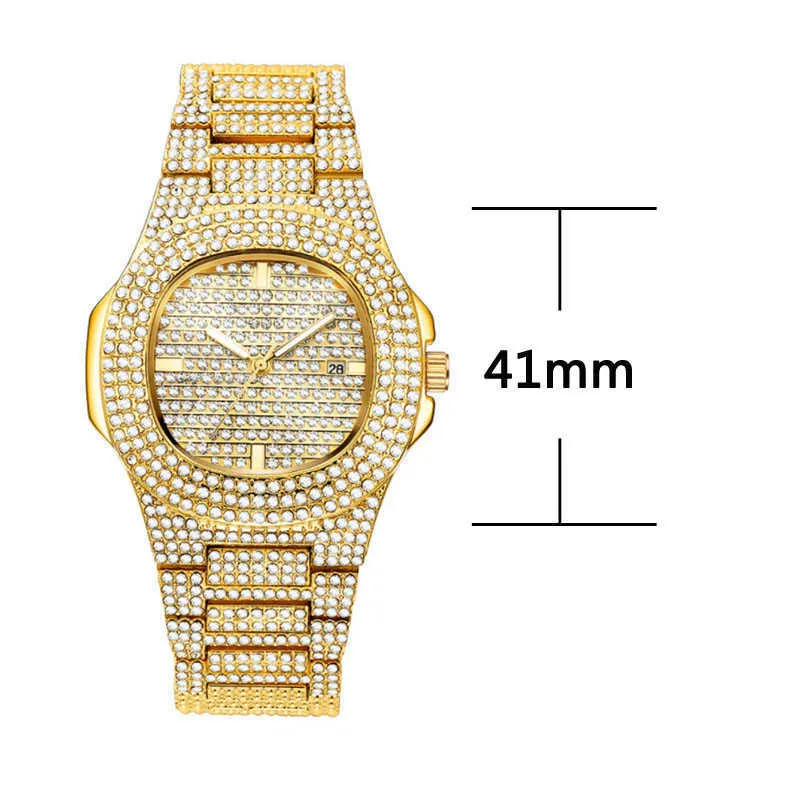 Iced Out Watch Chain Hip Hop Watches Mens 2010 Bling Gold Diamond Watch for Men Waterproof Wristwatch Mens Reloj Diamante Hombre H1903