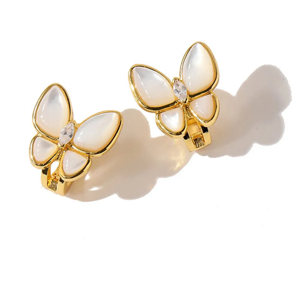 ファッション18kゴールド4Four Leaf Clover Cliponscrew Backcharm Stud Earrings 925 Sterling Silver Flower Shape Butterfly with Jewelry 5185541