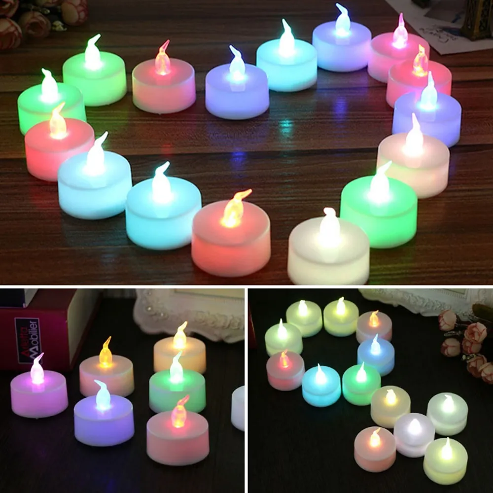 24 stks / partij LED Kaars Theelicht Batterij Powered Lamp Kleur Simulatie Flame Tea Light Wedding Home Party Decoratie Fake Candles 210310