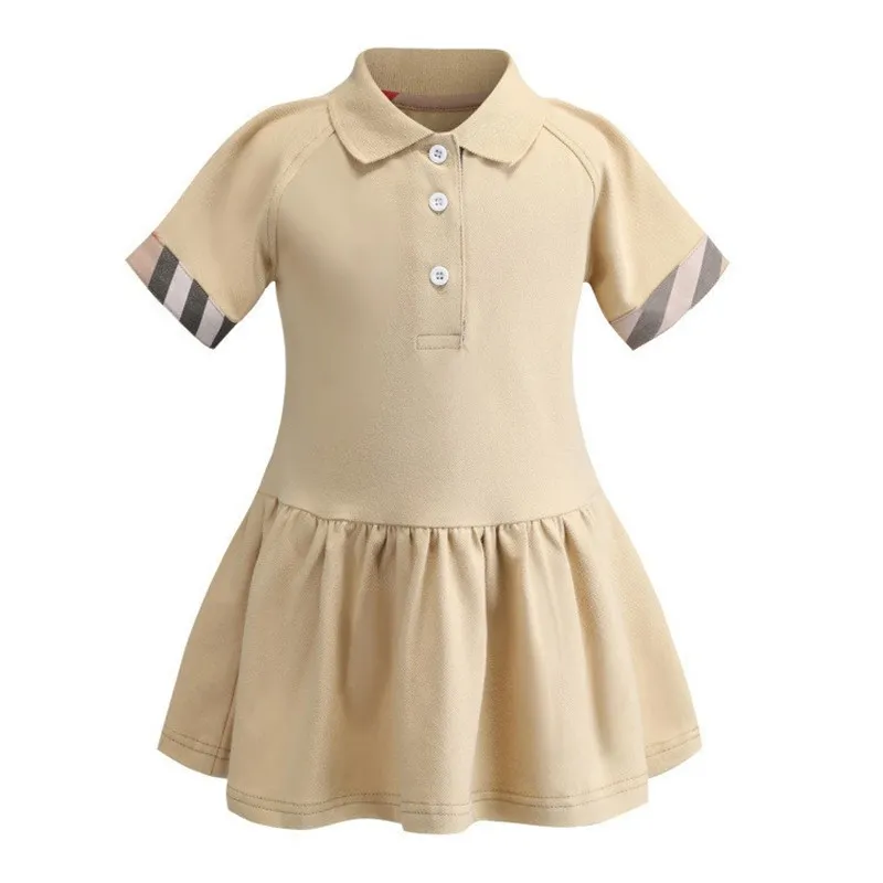vestito da bambina Nuovi vestiti estivi Neonate di marca risvolti Abbigliamento bambini Abiti in cotone dritto bambini stile Inghilterra 210303