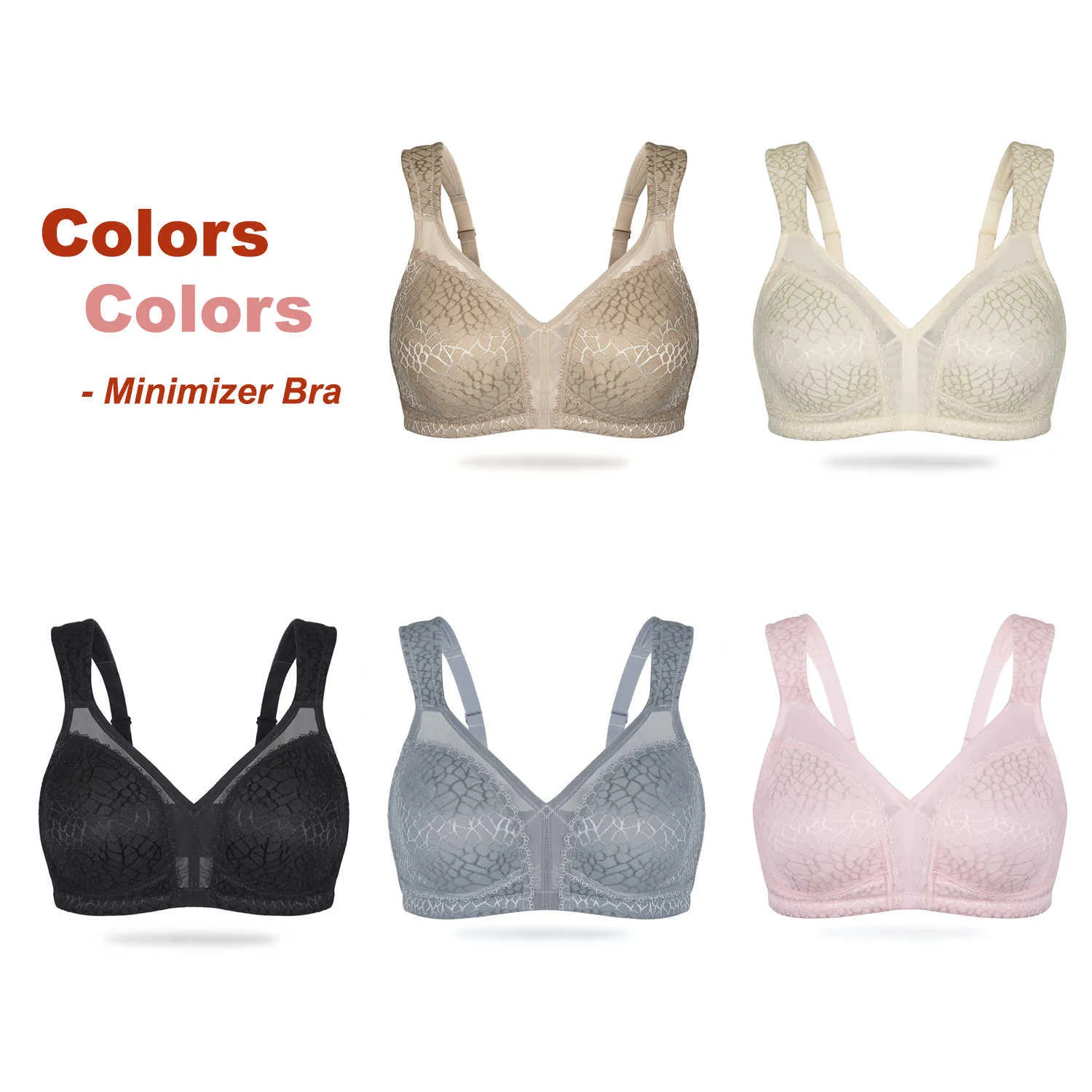 Bra Women Minimizer Plus Size Underwear Lace Bralette Wireless BH Comfort Basic Brassiere Ropa Interior Femenina F Full Coverage 210623