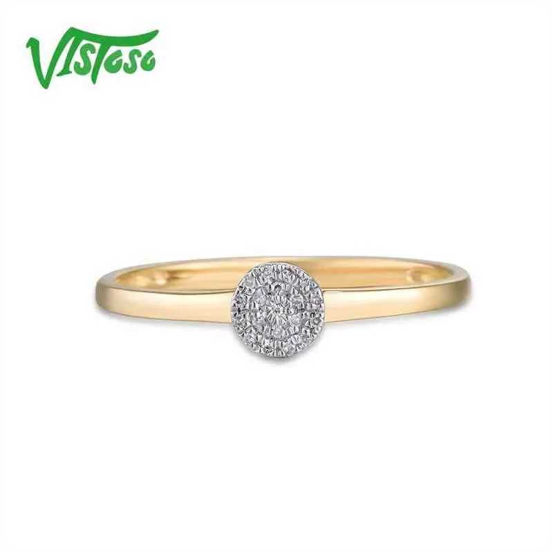 Vistoso Pure 14K 585 Żółty Gold Musing Diamond Dainty Round Cirle Pierścionek dla kobiet Rocznica Trendy Drobne Biżuteria 211217