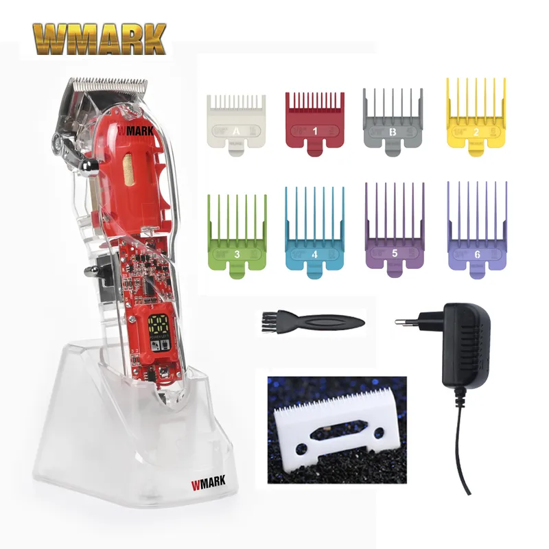 Wmark Model NG 108 Перезаряжаемая машина для стрижки волос Clippers Trimmer Trimmer Прозрачная крышка белая или красная база 7300RPM 220623