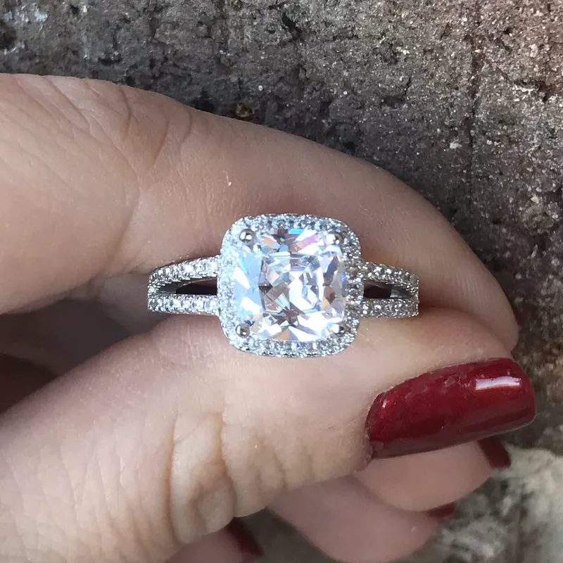 Original Real 925 Sterling Silver Ring dedo Anel Anel Aneis CZ Stone Para Mulheres Jóias Pure Wedding Engagement personalizado R886