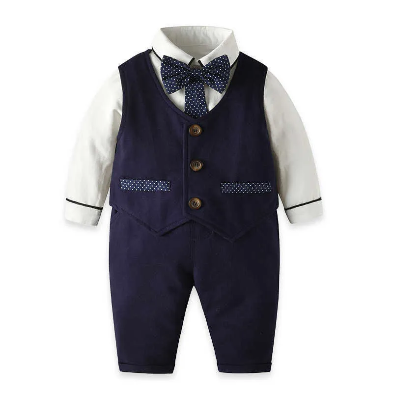 Baby Boys Gentleman Clothing Set born 1st Birthday Formal Outfit for Boy Infant Autumn Christening Clothes Suit 210615