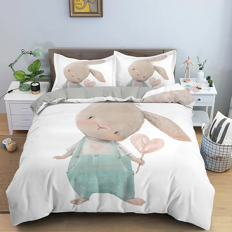 Enfants ensembles de literie cadeaux mignon lapin impression ensemble de lit Polyester housse de couette pour enfants filles garçons 2/3 pièces 220212