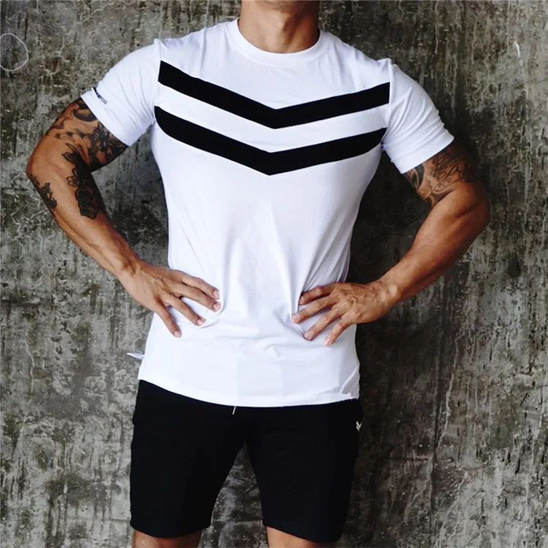 Hommes T-shirt Coton Manches Courtes Noir Maillot Homme Solid Stripe Tee Été Marque Vêtements Homme Masculina