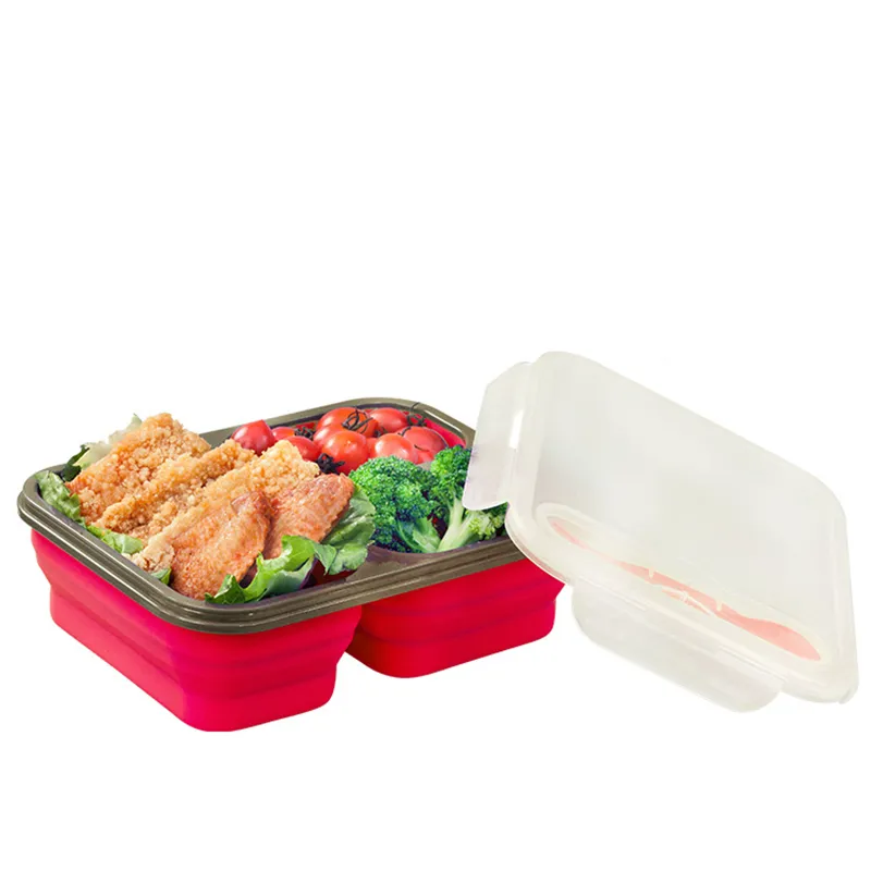 Points de pliage en silicone d'étanchéité trois cadres Lunchbox étudiants boîtes à lunch portables micro-ondes chauffage boîtes à lunch 201015