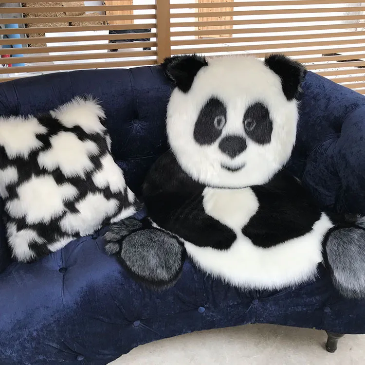 Panda Impresso Tapete Adorável Criança Carpete Cowhide Faux Couro Pele NonsLip Antislip Esteira 94x100cm Animal Imprimir Tapete 210301