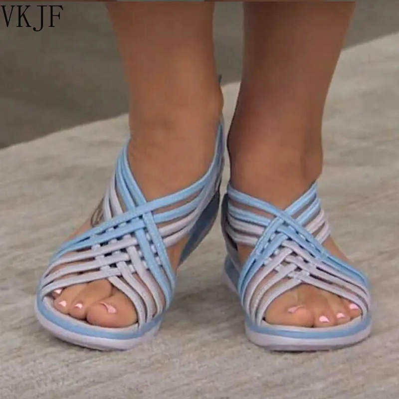 Sommer Frauen Sandalen Neue Mischfarbe Casual Keile Damen Schuhe Peep Toe Slip auf Mode Komfort Weibliche Alias Zapatos Mujer y0714