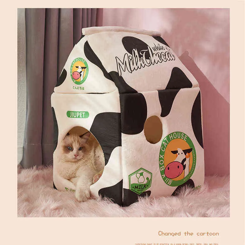 折り畳み式のかわいいペット猫ベッドハウスストロベリーバナナミルクボックス冬の暖かい豪華な柔らかい洞窟子猫ケンネルの供給211111