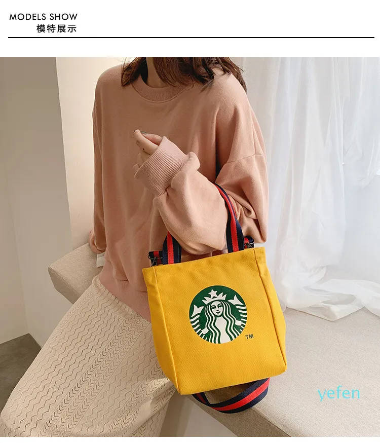 السيدات الكوريات اليدين حقيبة اليد الأكياس الأزياء كيس الكتف ستاربكس قماش كروسودي منظم فريش سيدة حمل الأكياس التسوق preppy S232V