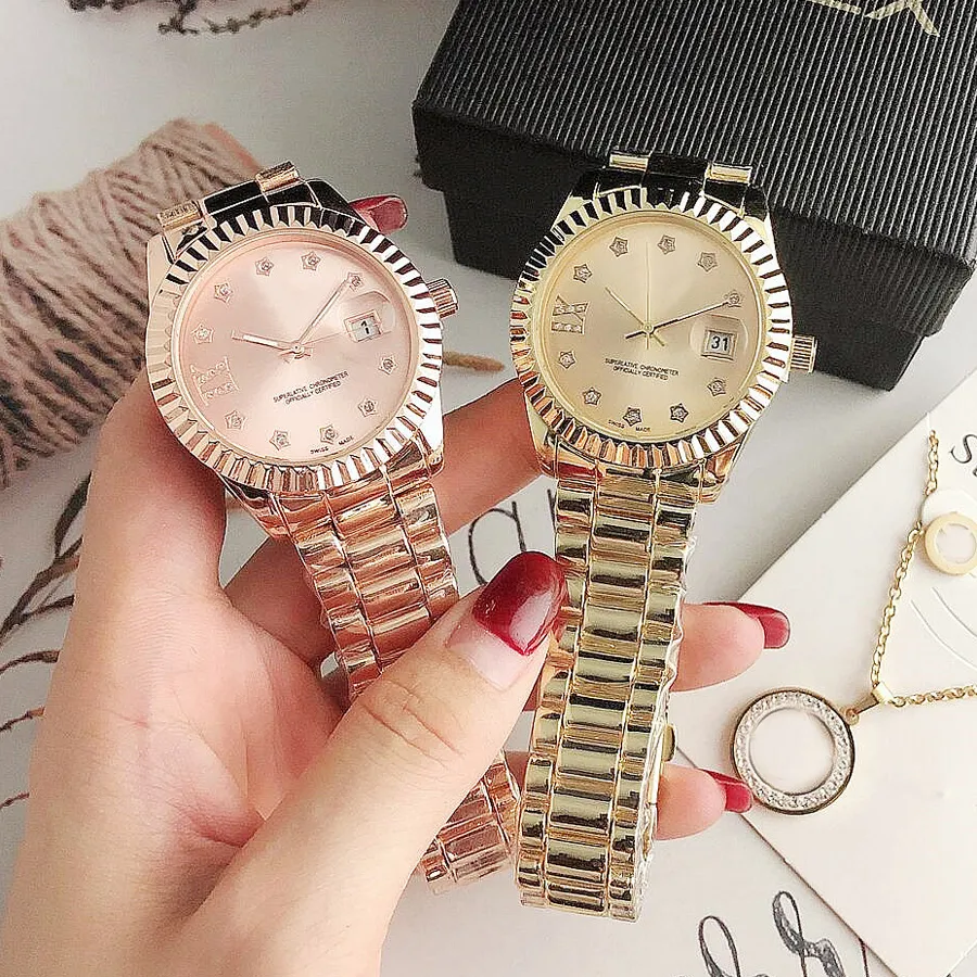 Модные брендовые часы для женщин и девочек, кристалл, звезда, стиль, металлический стальной ремешок, кварцевые наручные часы R152226U