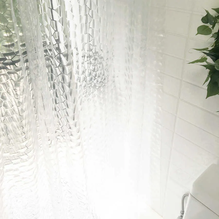 Wasserdichter 3D-Badezimmer-Duschvorhang, transparent, mit Haken, verdicktes Baden, transparent, breites Bad 210915