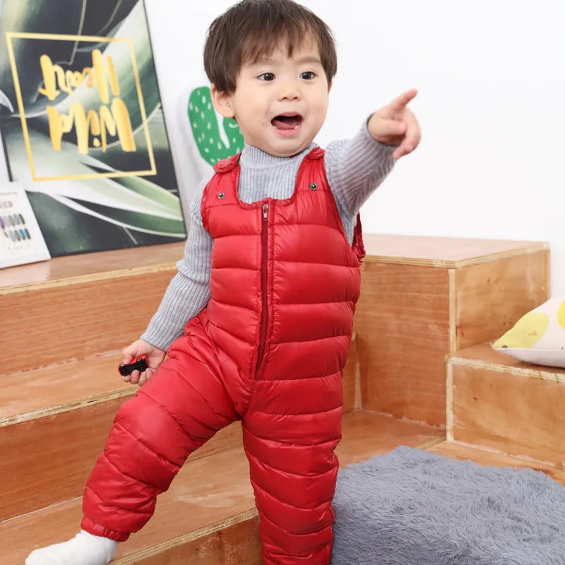 Children's Down suspender trousers for Boys and Girls Thick Jumpsuits for Kids Open Gear Thermal Pants