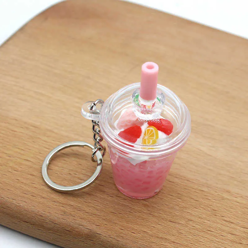 6 UNIDS Lindo helado de fruta llavero mini simulación taza de hielo estudiante pareja bolsa colgante muñeca máquina juguete G1019
