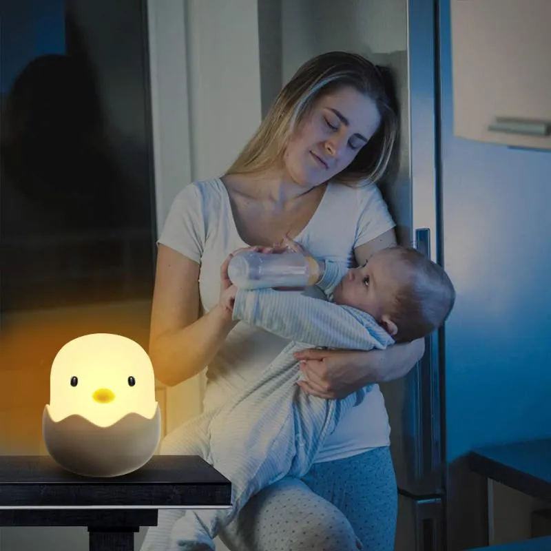 Nattlampor LED Light Egg Chick Form Lamp Soft Cartoon Baby Nursery Bedroom laddningsbart för barn födelsedagspresent279n