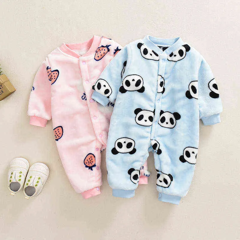 Autumn & Winter Newborn Baby Girl Clothes panda Print Baby Boy Romper Warm Infant Baby Boy Girl Soft Fleece bobysuit Pajamas G1221