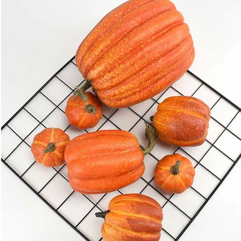 7 pezzi di zucche artificiali assortite zucca di simulazione finta la decorazione domestica della festa del ringraziamento di Halloween 210925