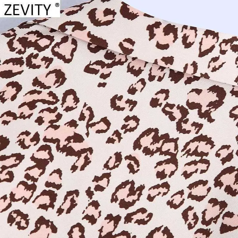 Zevity Women Vintage Leopard Print Business Smock Blus Kvinna Roll Upp Ärm Kimono Shirts Chic Casual Blusas Tops LS7663 210603